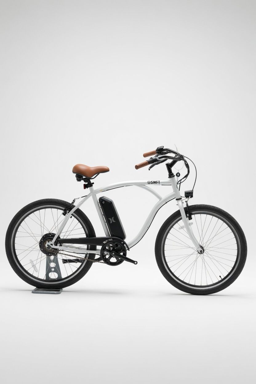 White SWFT e-bike with brown saddle and grips