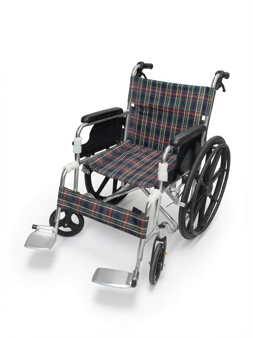 Manual wheelchair with plaid seat and backrest